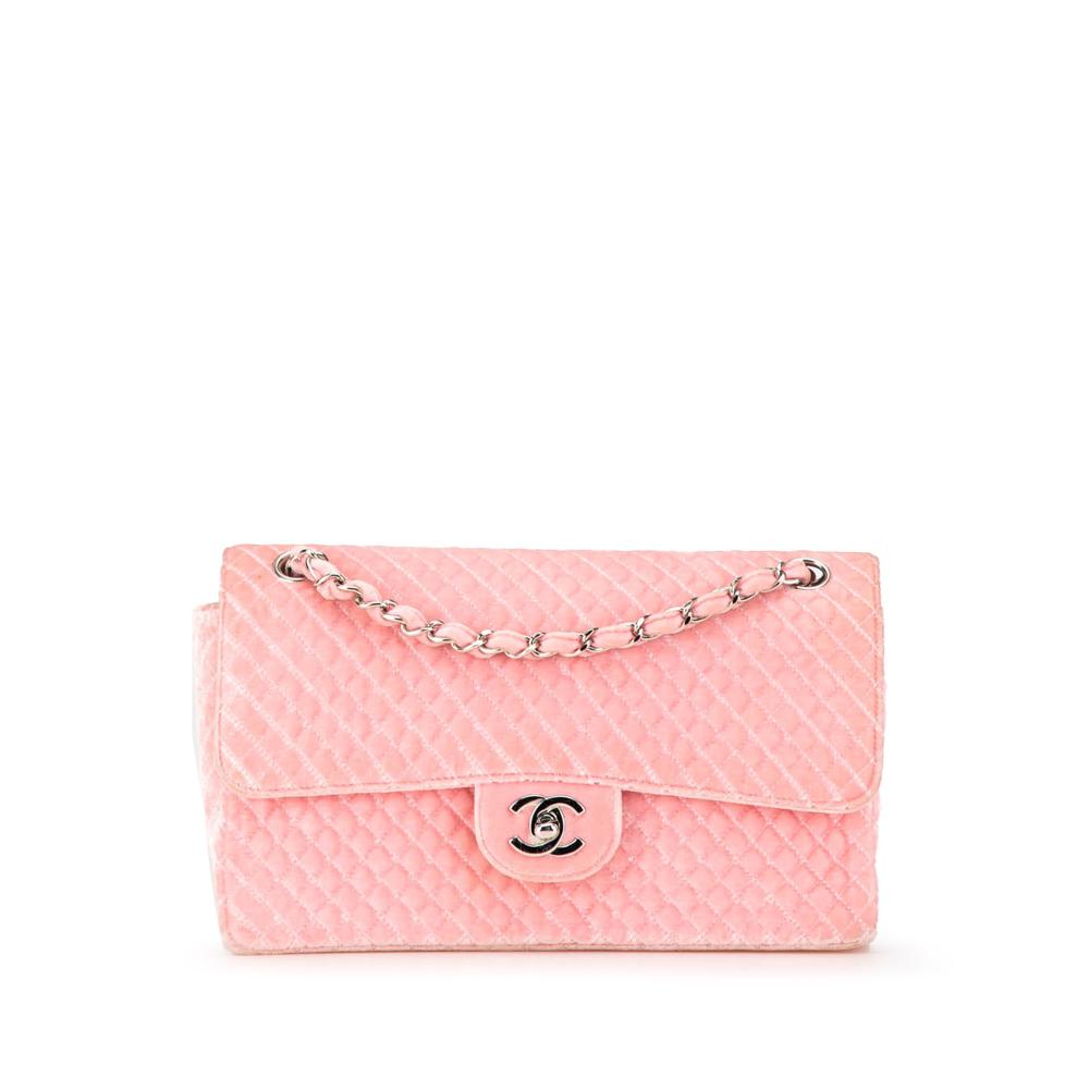 Chanel B Chanel Pink Velvet Fabric Medium Micro Quilted CC Flap France