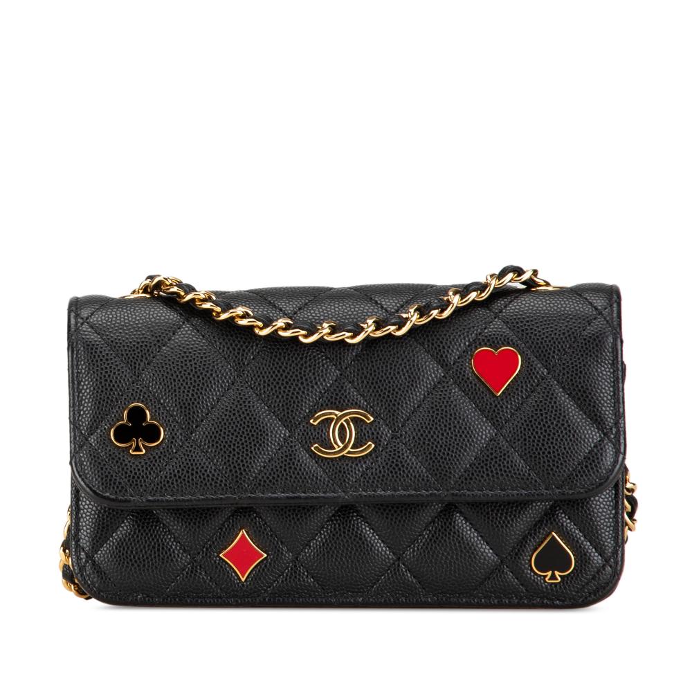 Chanel AB Chanel Black Caviar Leather Leather Quilted Caviar Coco Casino Phone Holder on Chain France