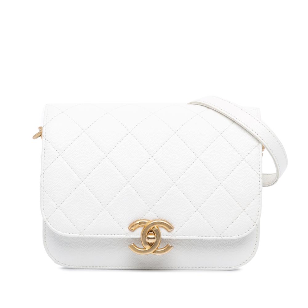 Chanel AB Chanel White Calf Leather CC Quilted Caviar Flap Crossbody Italy