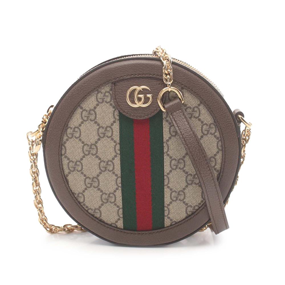 Gucci AB Gucci Brown Beige Coated Canvas Fabric Mini GG Supreme Round Ophidia Crossbody Italy