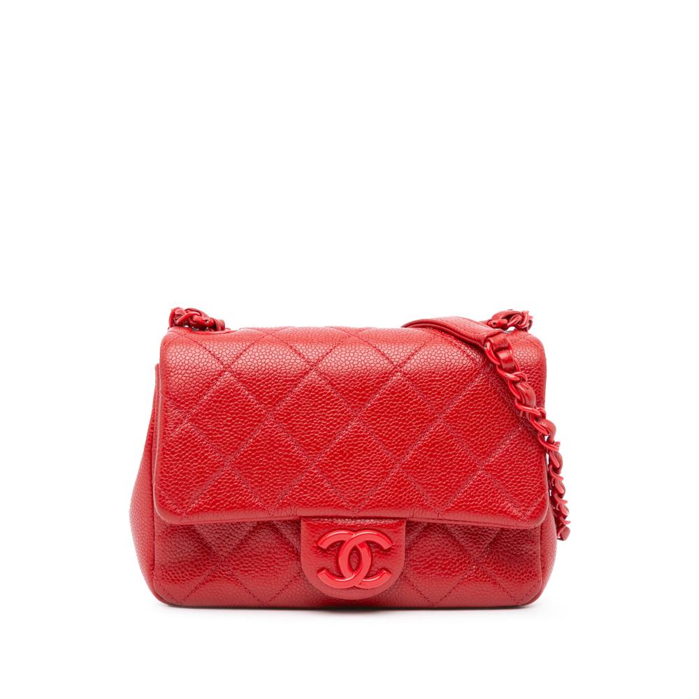 Chanel AB Chanel Red Caviar Leather Leather Mini Square Caviar Incognito Flap Italy