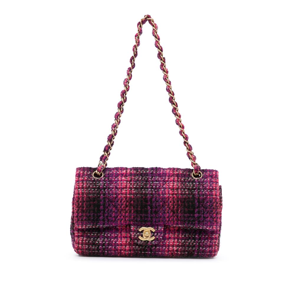 Chanel AB Chanel Purple with Pink Dark Pink Tweed Fabric Medium Classic Double Flap Italy