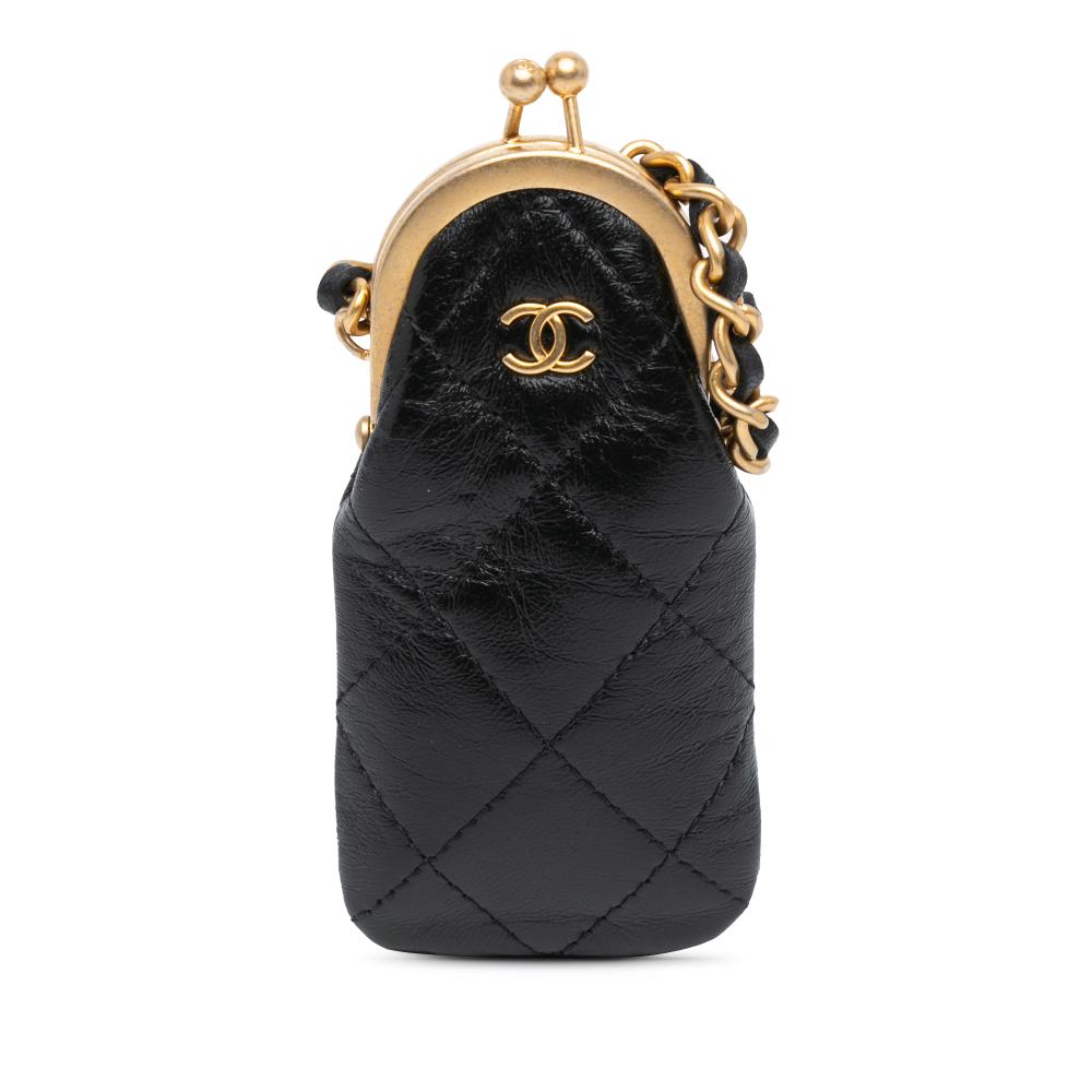 Chanel B Chanel Black Lambskin Leather Leather CC Quilted Lambskin Lipstick Case on Chain Italy