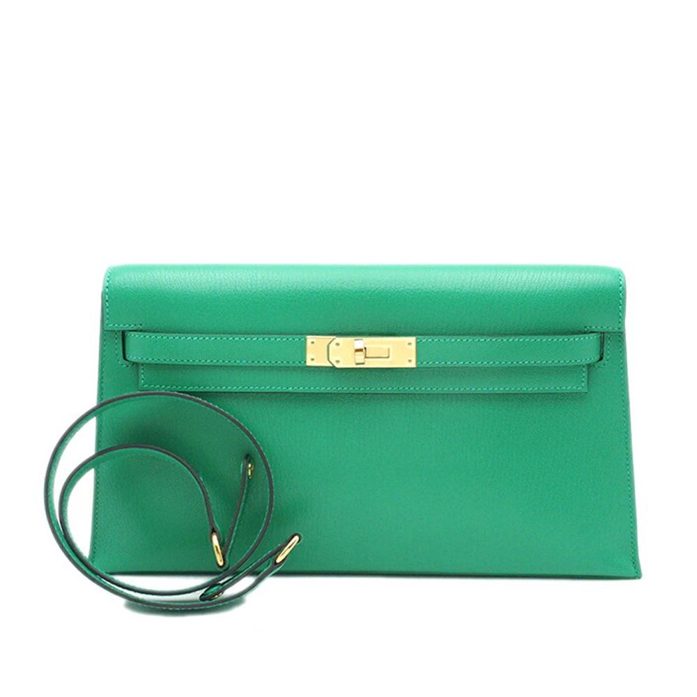 Hermès A Hermès Green Goatskin Leather Chevre Chamkila Kelly Elan France