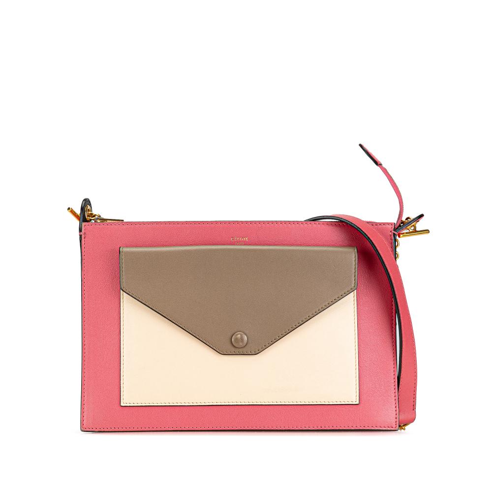 Celine B Celine Pink with Multi Calf Leather Tricolor Pocket Envelope Zip Crossbody Italy