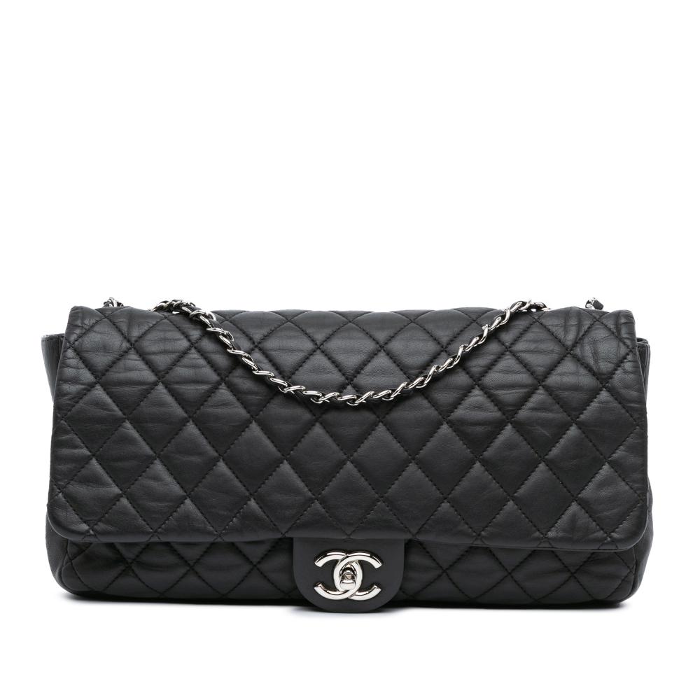 Chanel B Chanel Black Lambskin Leather Leather Jumbo Quilted Lambskin Coco Rain Flap Italy