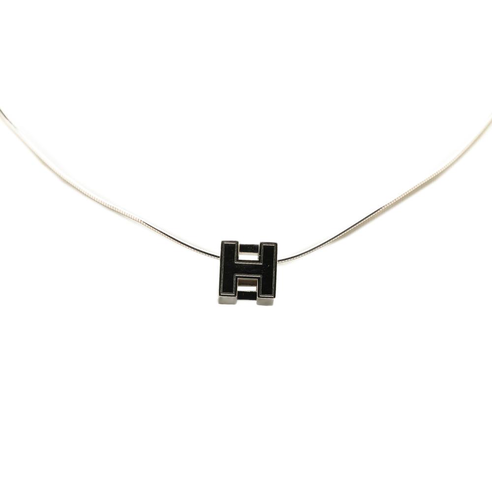 Hermès B Hermès Silver Palladium Metal Plated Cage d'H Cube Necklace France