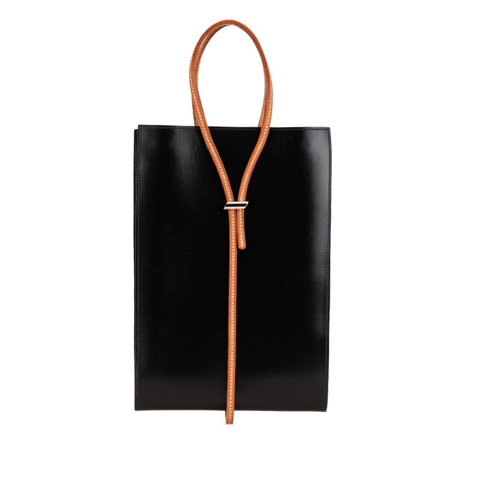 Hermès B Hermès Black with Brown Calf Leather Box Knot Flat Handbag France