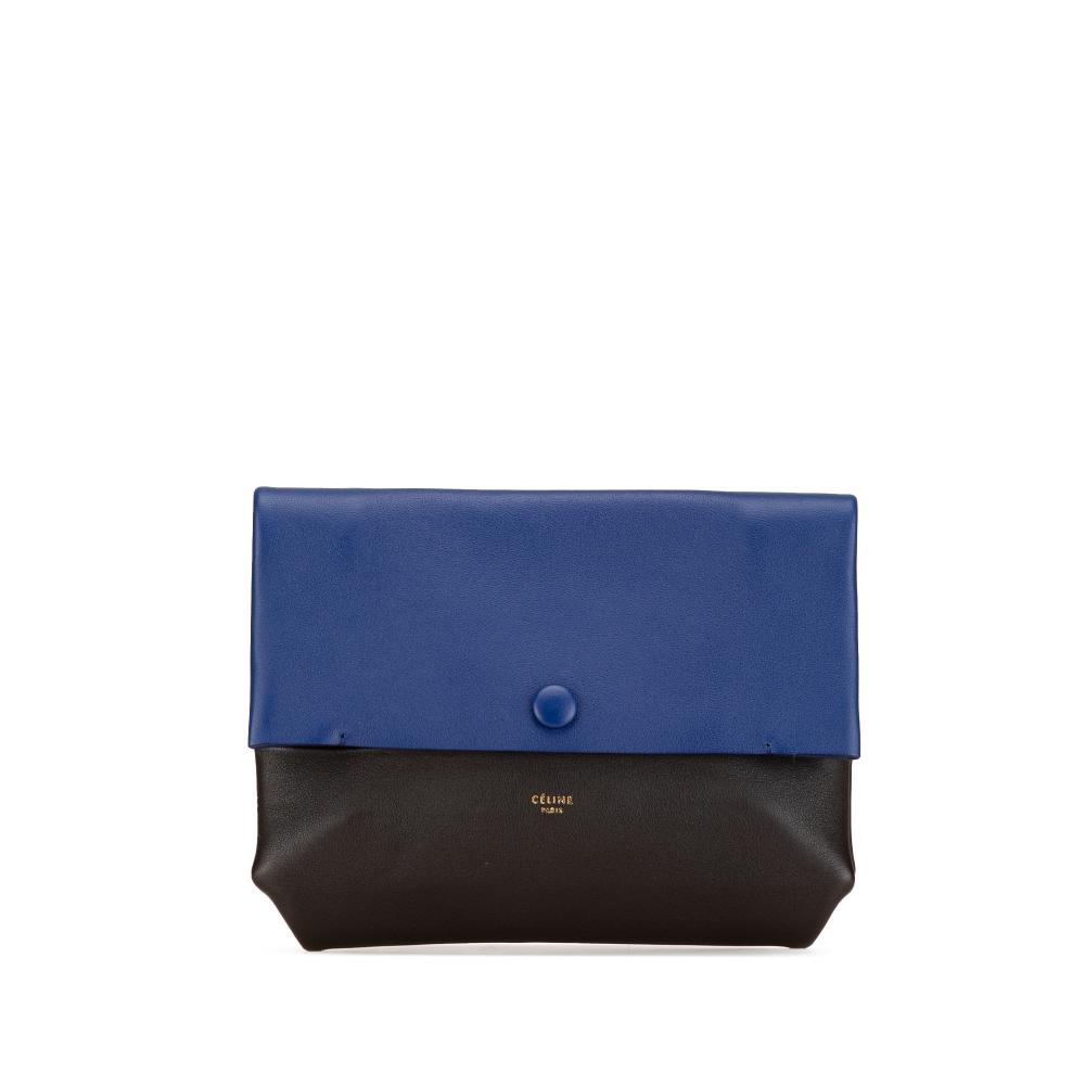 Celine B Celine Blue with Black Calf Leather Bicolor All Soft Pouch Italy