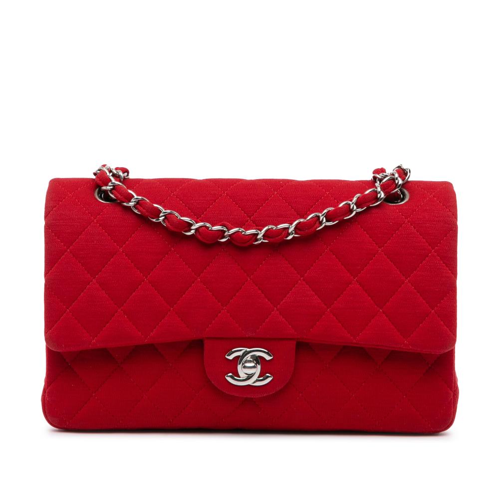 Chanel AB Chanel Red Cotton Fabric Medium Classic Jersey Double Flap France