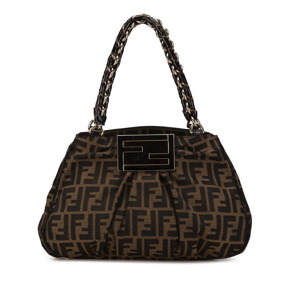 Fendi B Fendi Brown Canvas Fabric Small Zucca Mia Chain Tote Italy