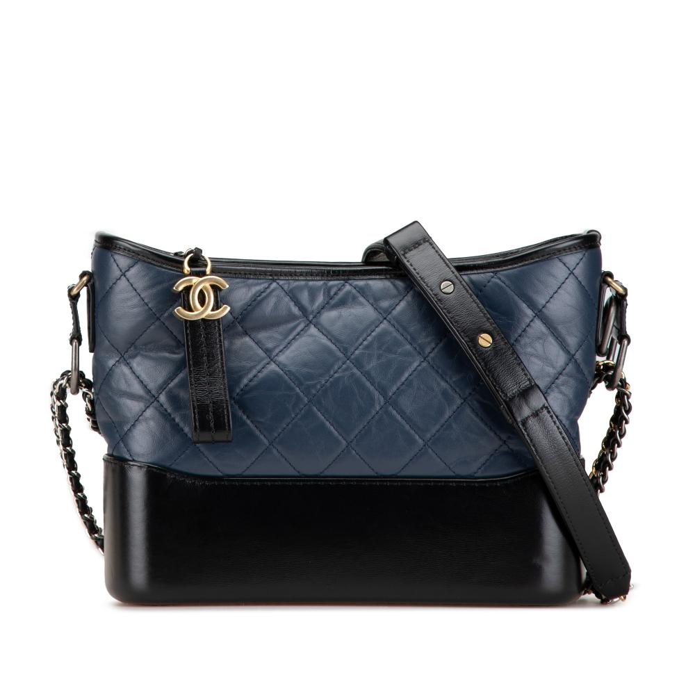 Chanel B Chanel Blue Navy with Black Calf Leather Small Bicolor Aged skin Gabrielle Crossbody Italy