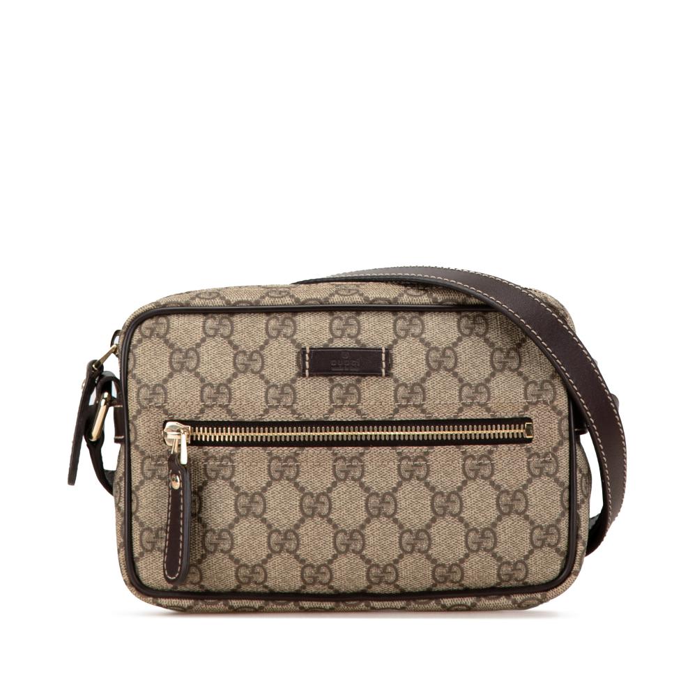 Gucci B Gucci Brown Beige Coated Canvas Fabric GG Supreme Crossbody Italy