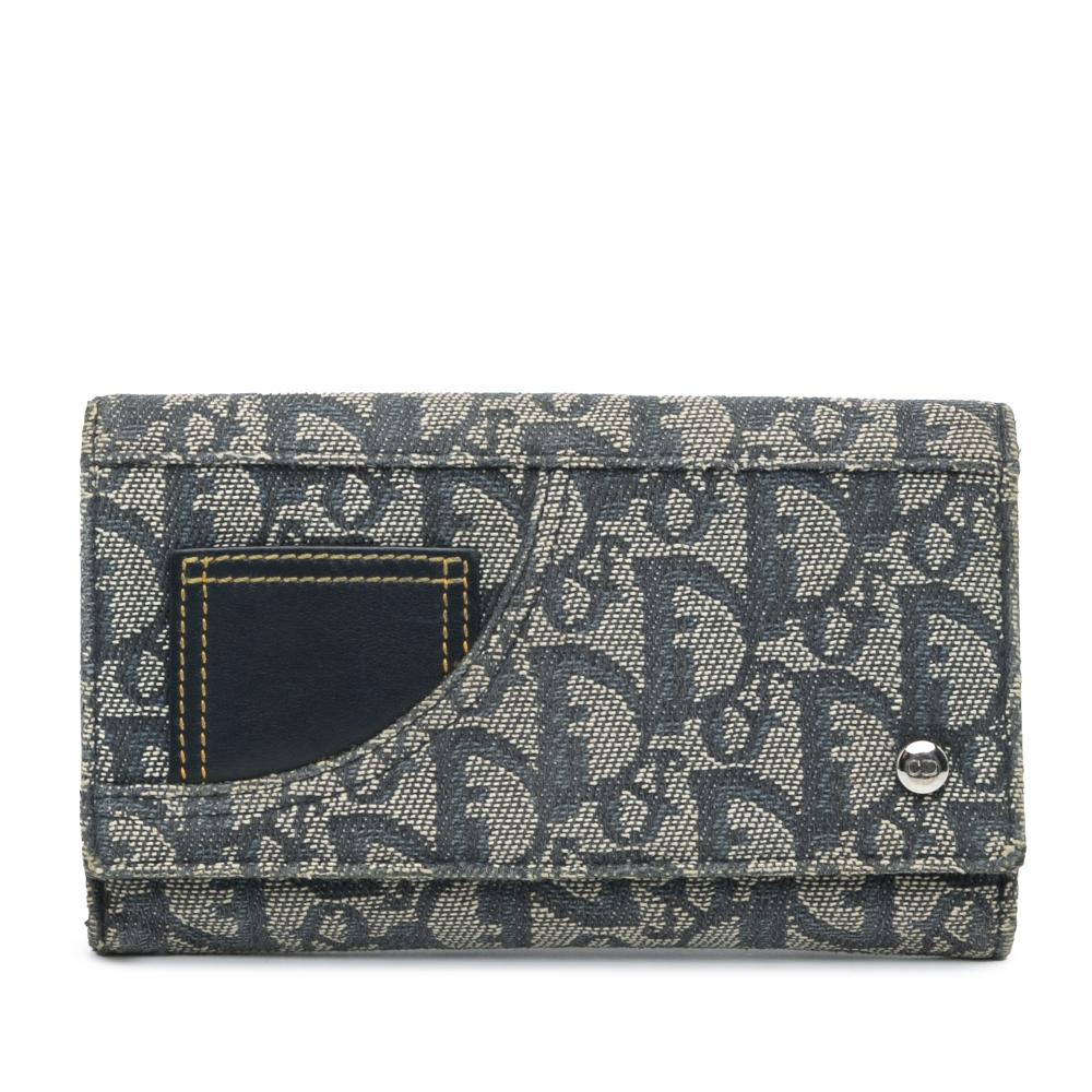 Christian Dior B Dior Blue Canvas Fabric Oblique Trifold Wallet Italy