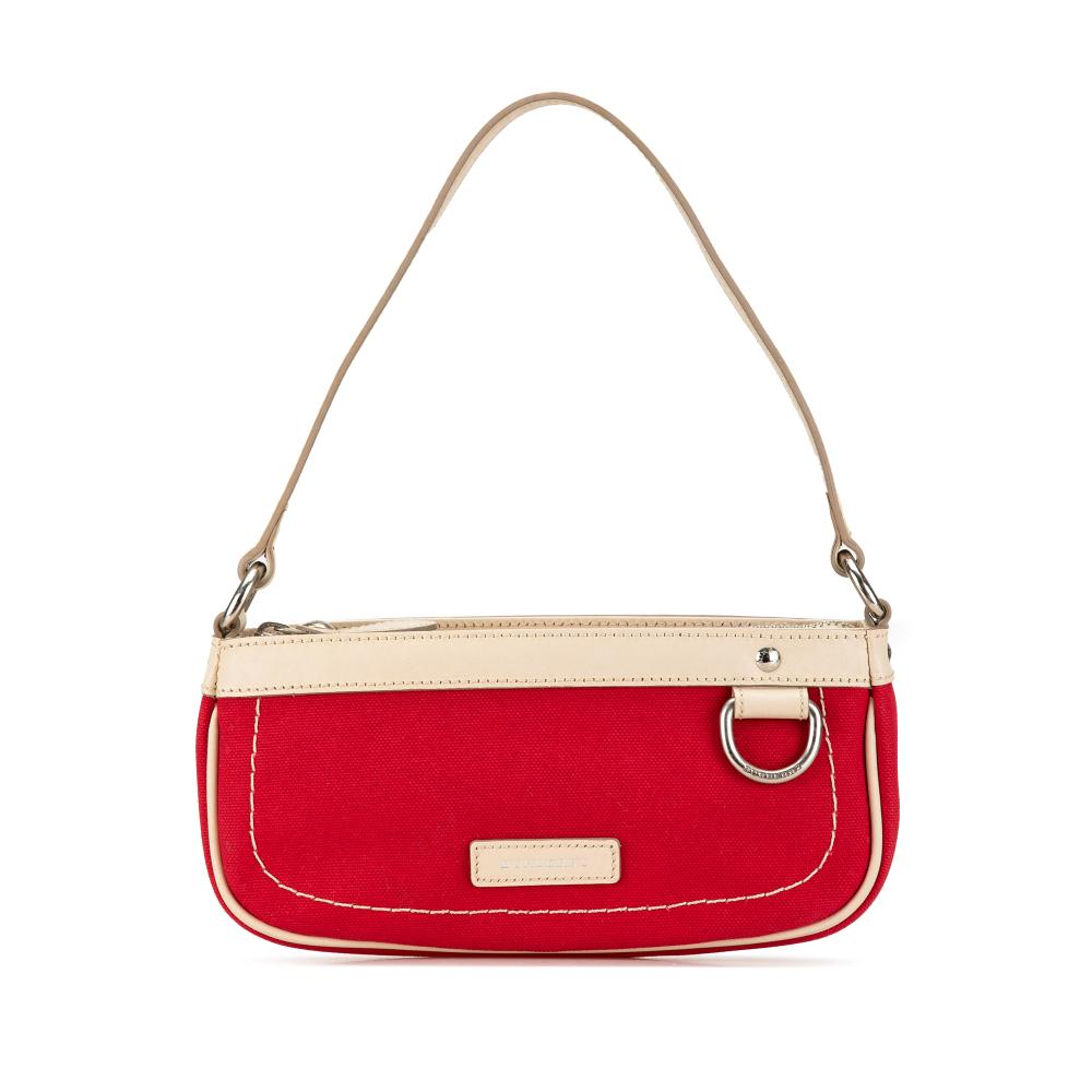 Burberry B Burberry Red with Brown Light Beige Calf Leather Canvas Shoulder Bag United Kingdom