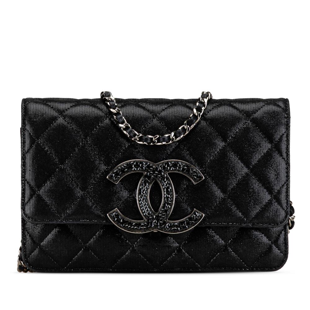 Chanel B Chanel Black Caviar Leather Leather Iridescent Caviar Crystal CC Wallet On Chain France