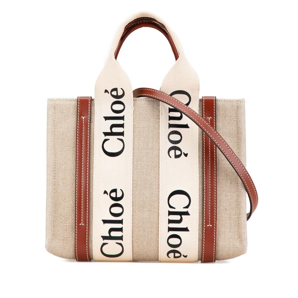 Chloé B Chloé Brown Beige Canvas Fabric Small Woody Tote Italy