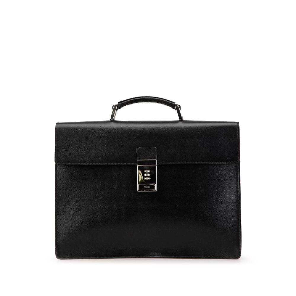 Prada B Prada Black Saffiano Leather Briefcase Italy