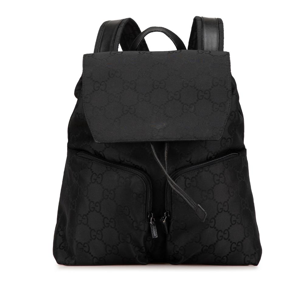 Gucci B Gucci Black Nylon Fabric GG Backpack Italy