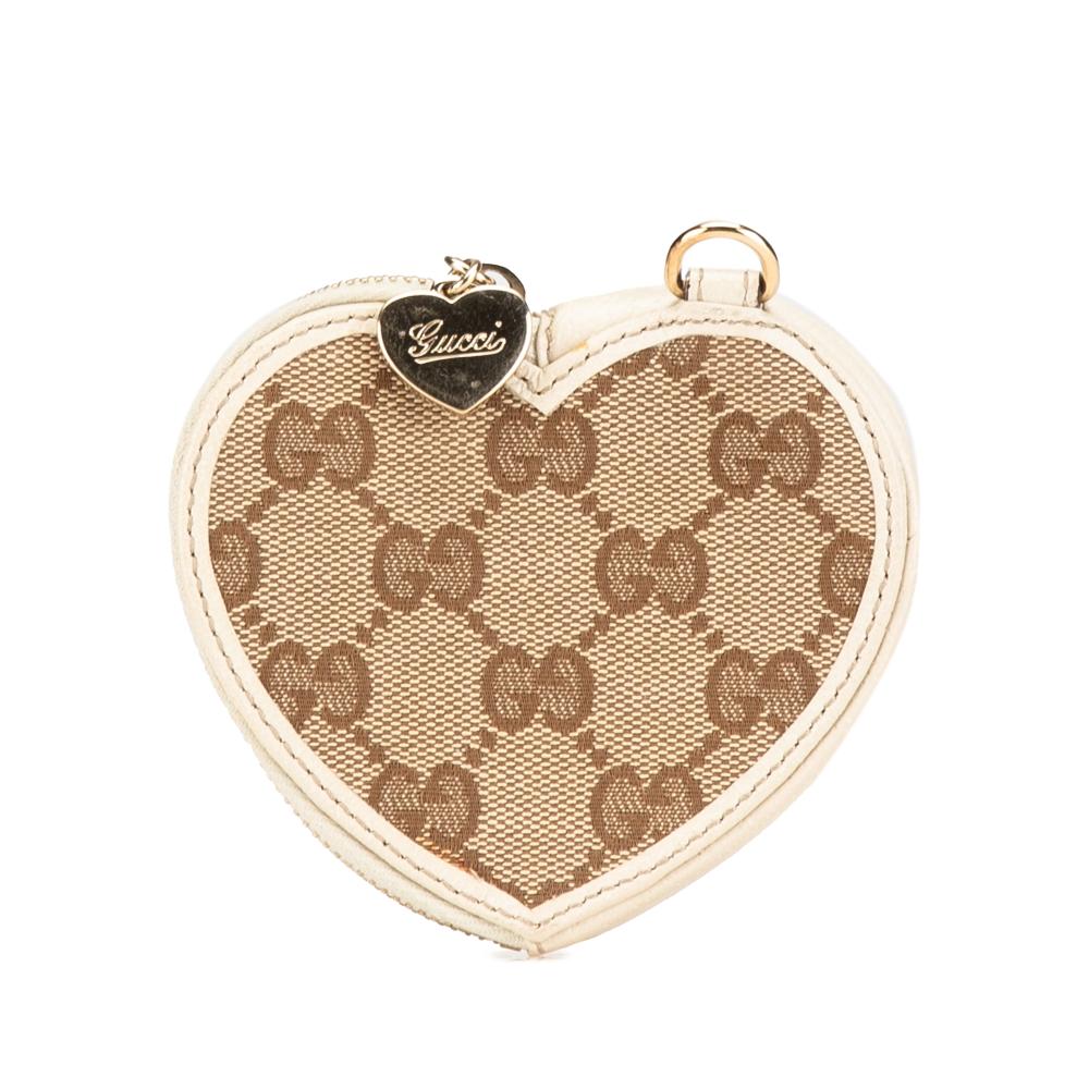 Gucci AB Gucci Brown Beige Canvas Fabric GG Heart Pouch Italy