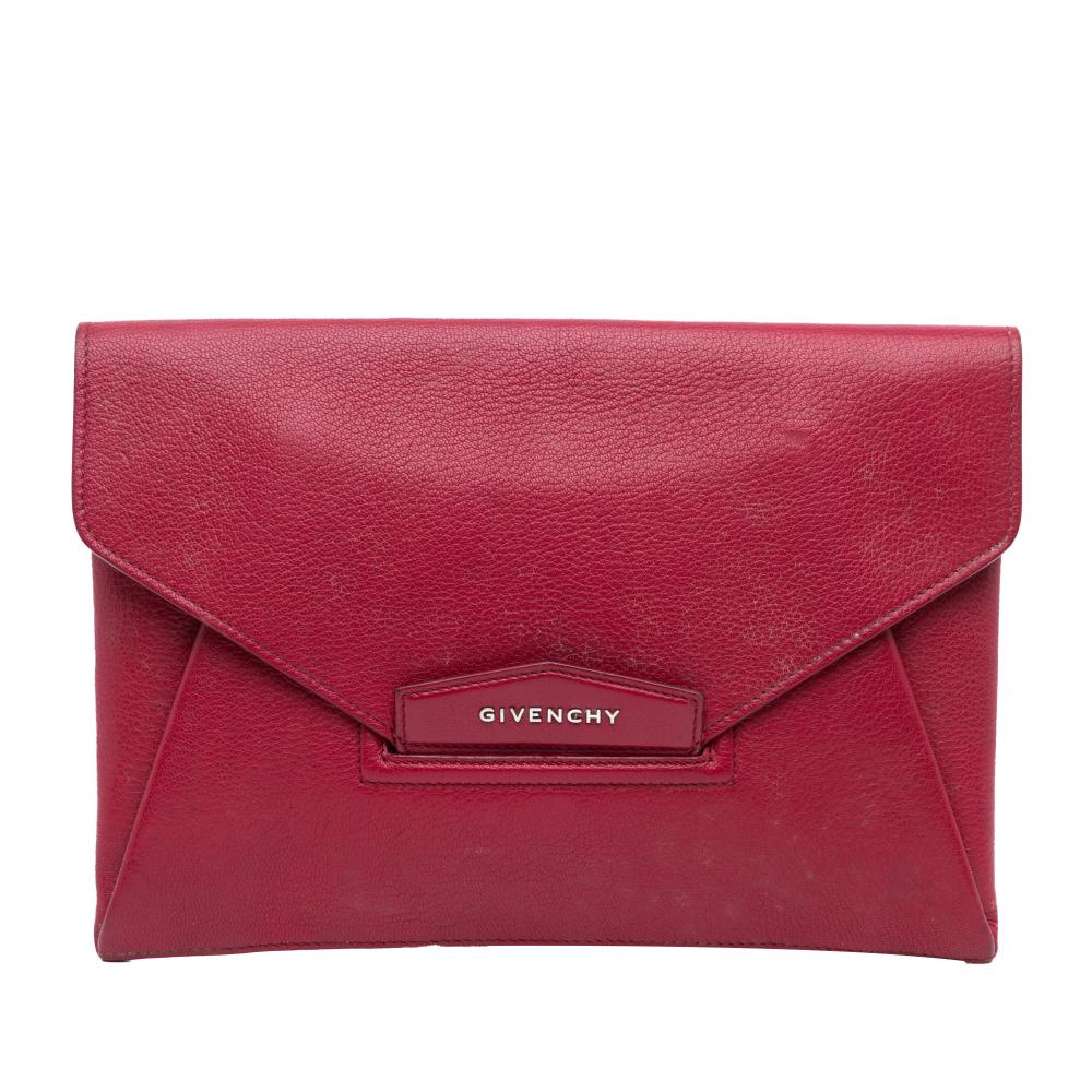 Givenchy B Givenchy Red Dark Red Goatskin Leather Medium Antigona Envelope Clutch Italy