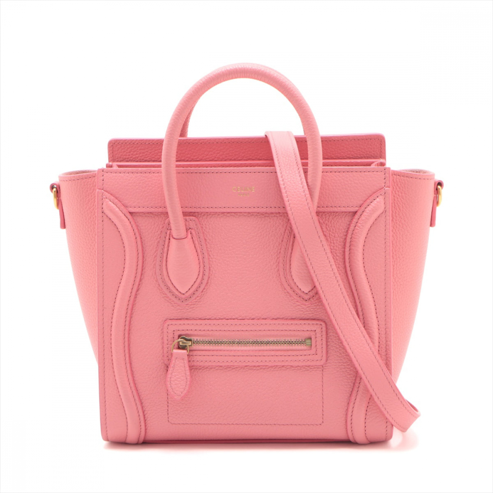 Celine Luggage Nano Drummed Calfskin Leather 2-Ways Tote Bag Pink