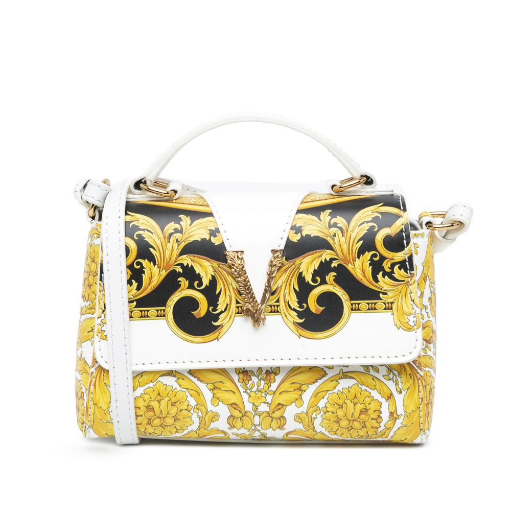 Versace B Versace Gold Calf Leather Baroque Virtus Satchel Italy