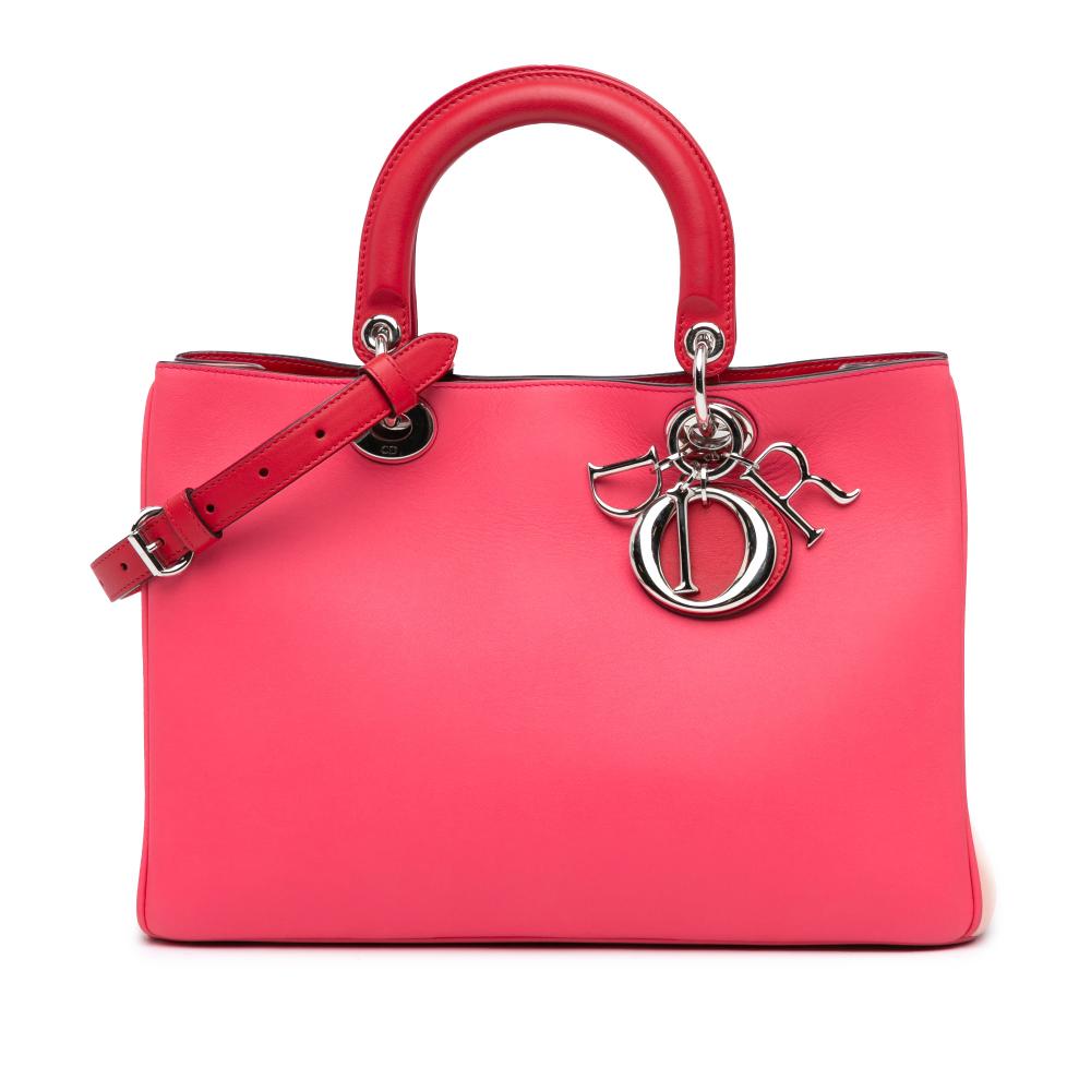 Christian Dior B Dior Pink Hot Pink Calf Leather Medium Diorissimo Satchel Italy