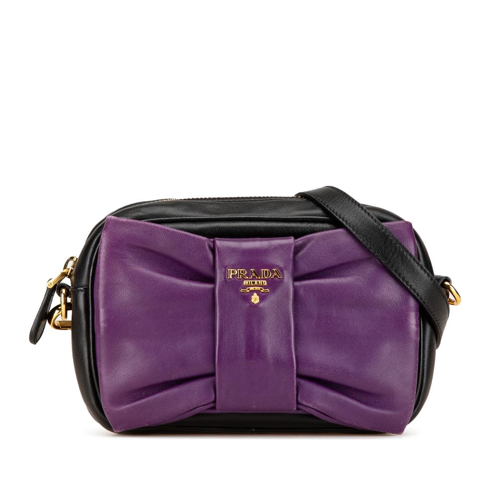 Prada B Prada Black with Purple Nappa Leather Leather Nappa Fiocco Bow Crossbody Italy