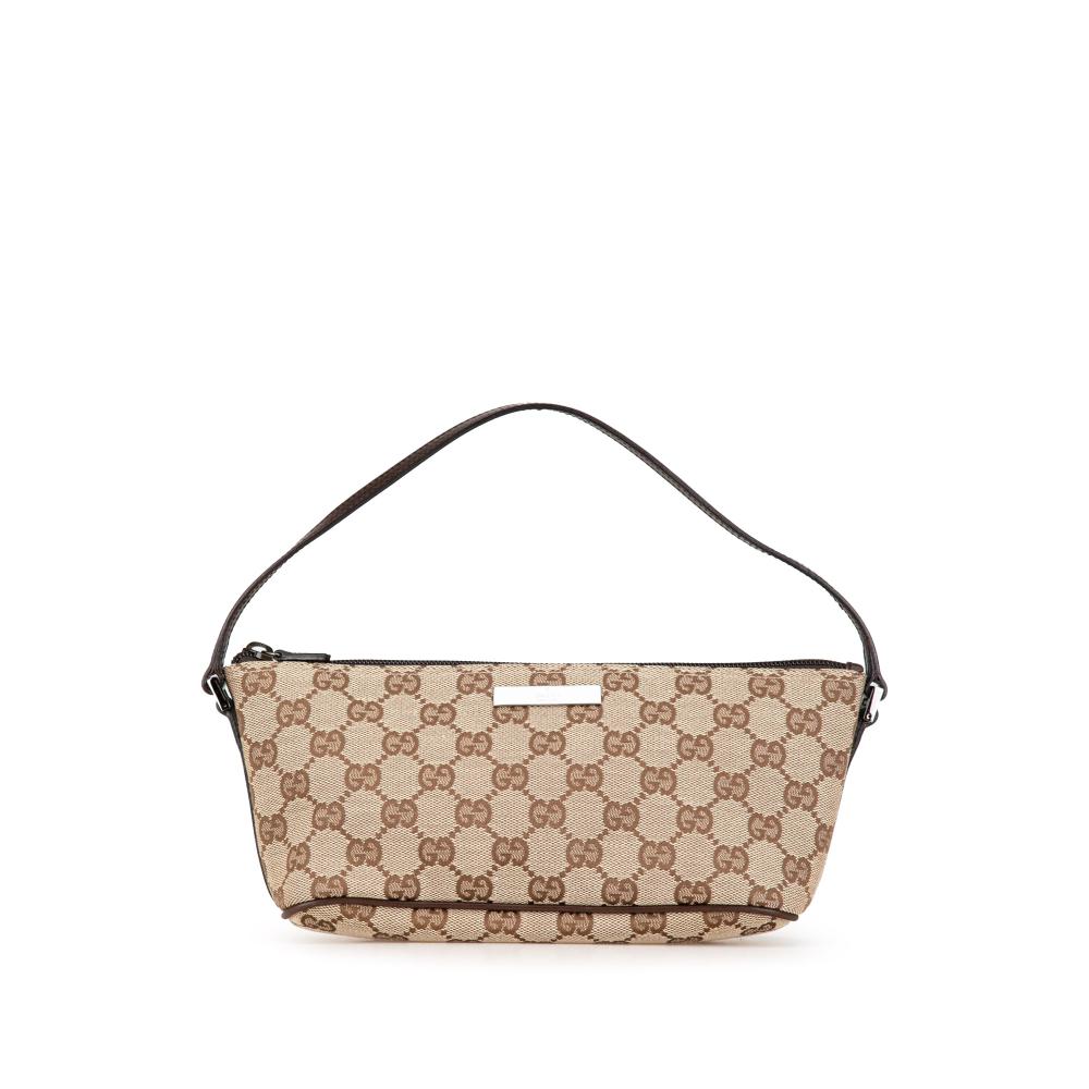 Gucci AB Gucci Brown Beige Canvas Fabric GG Boat Italy