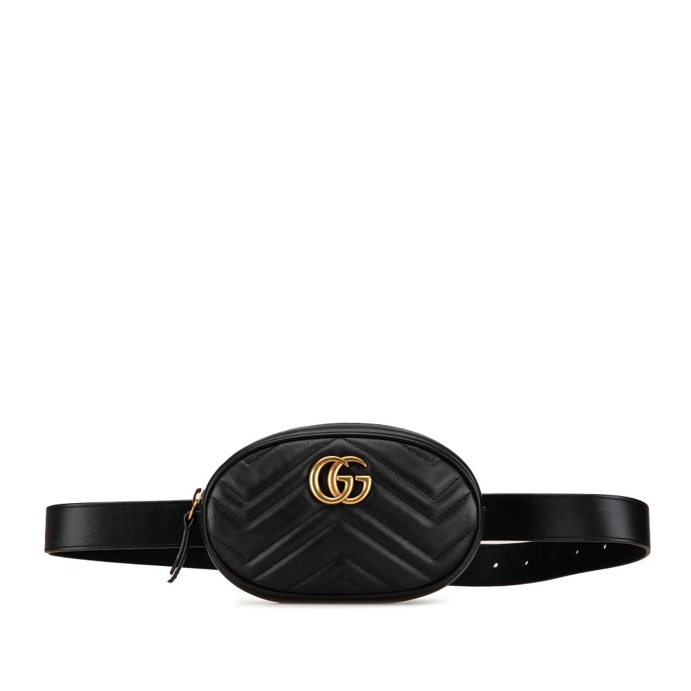 Gucci AB Gucci Black Calf Leather GG Marmont Matelasse Belt Bag Italy