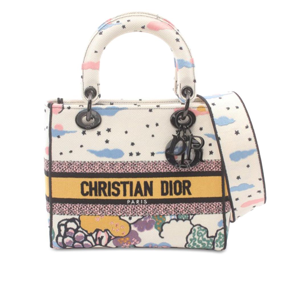 Christian Dior AB Dior White Canvas Fabric Medium Embroidered Ciel De Reve Lady D Lite Italy