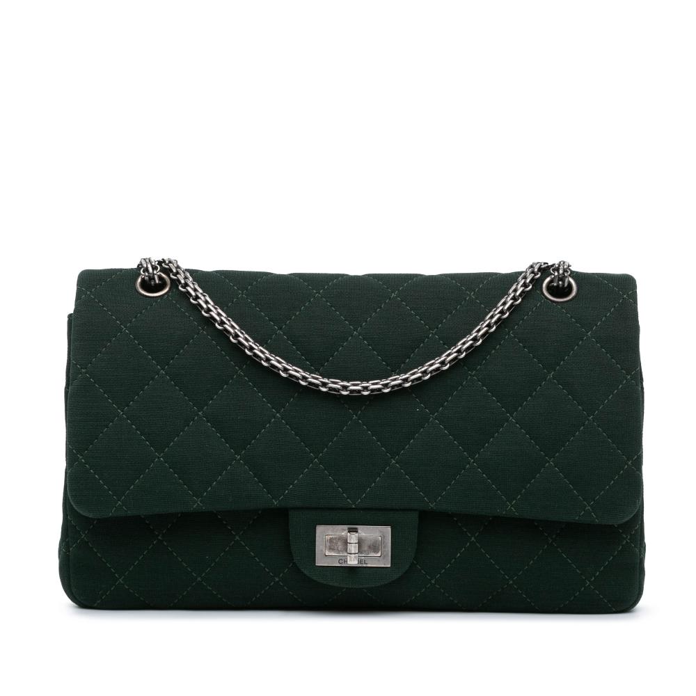 Chanel B Chanel Green Dark Green Cotton Fabric Large Reissue 2.55 Jersey Double Flap 227 Italy