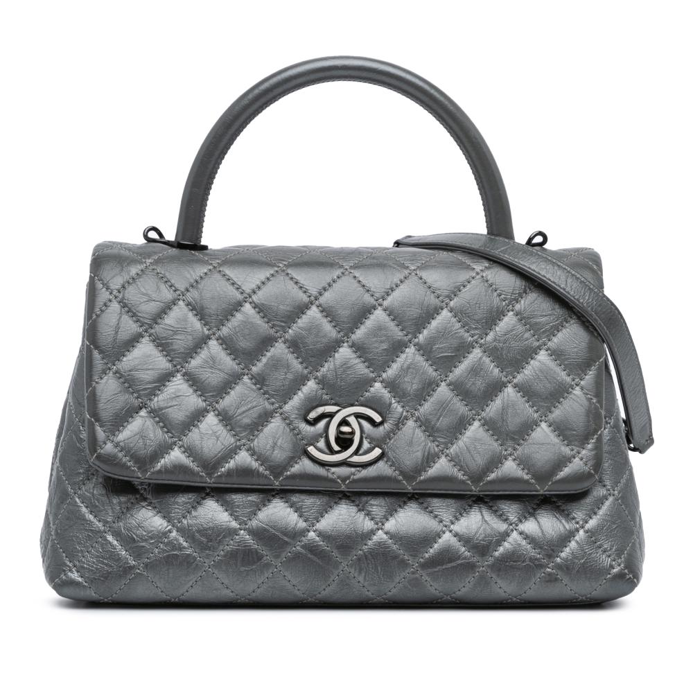 Chanel AB Chanel Gray Dark Gray Calf Leather Small Quilted Aged skin Coco Satchel Italy