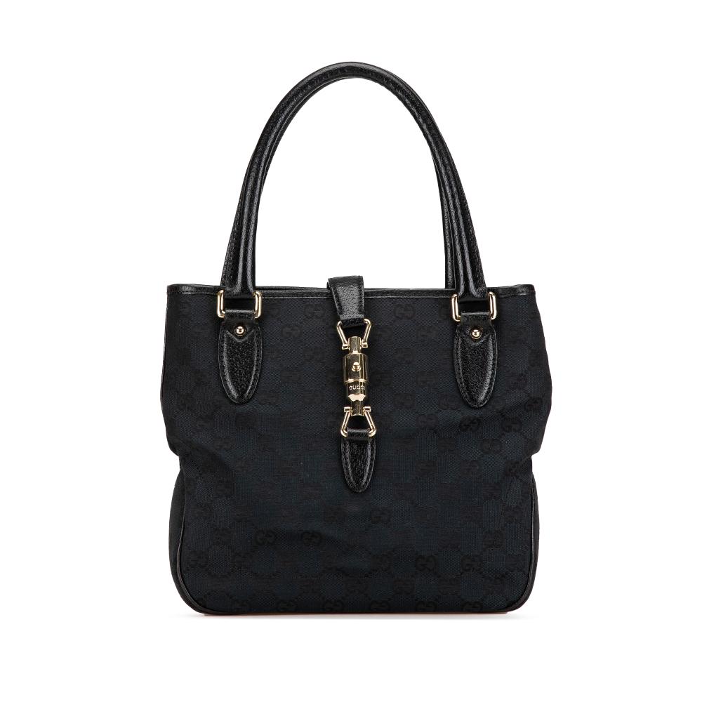 Gucci AB Gucci Black Canvas Fabric GG Jackie Tote Italy