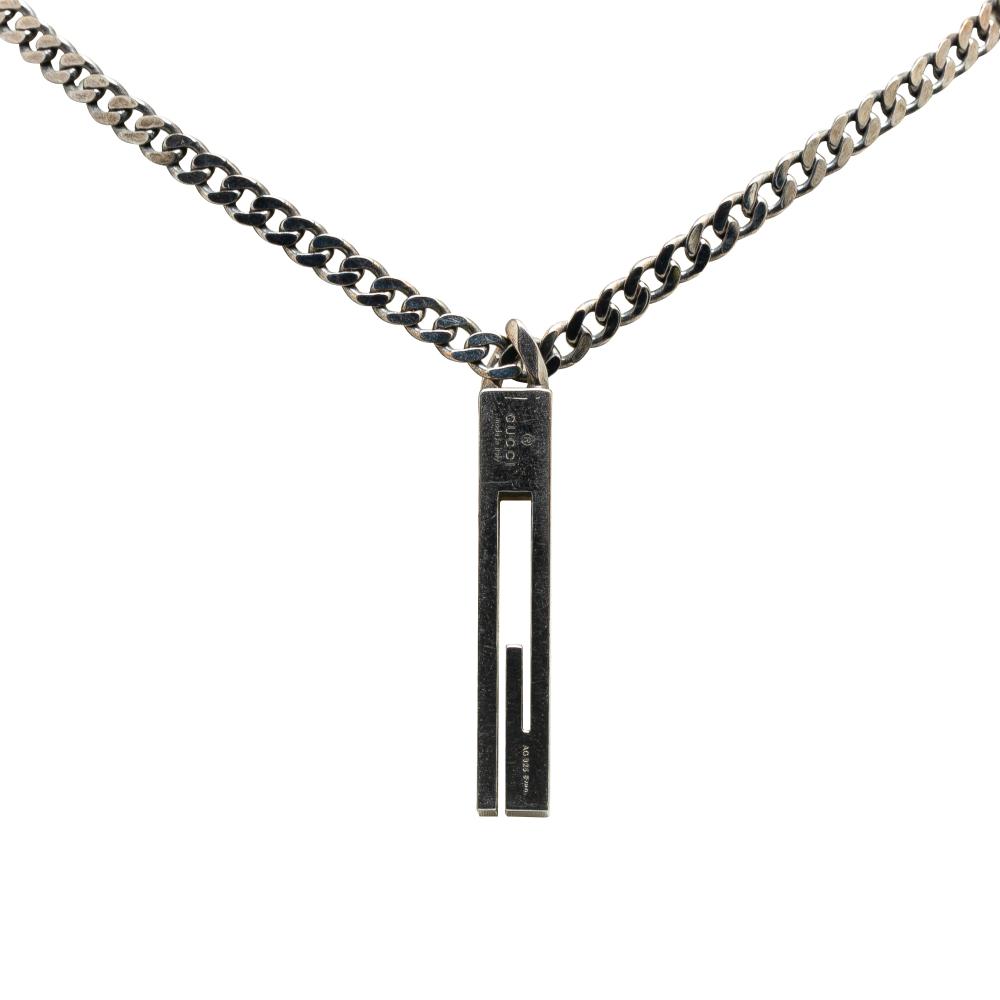 Gucci AB Gucci Silver SV925 / Sterling Silver Metal Sterling Silver G Bar Pendant Necklace Italy