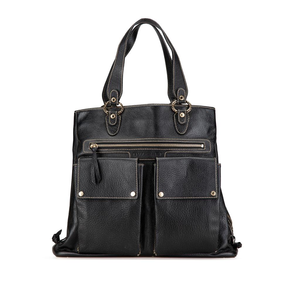 Bvlgari B Bvlgari Black Calf Leather Oversized Becky Satchel Italy