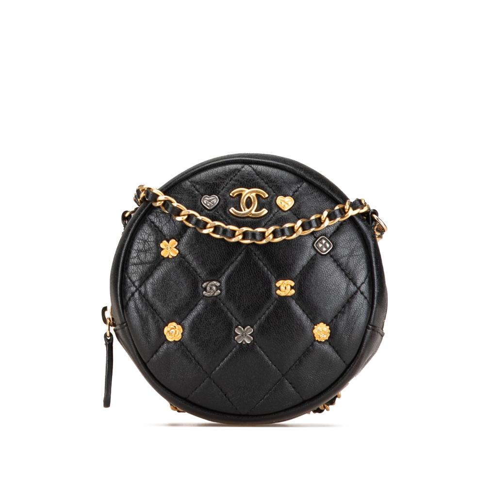 Chanel Blue Quilted Lambskin Lucky Charms Round Clutch with Chain Italy