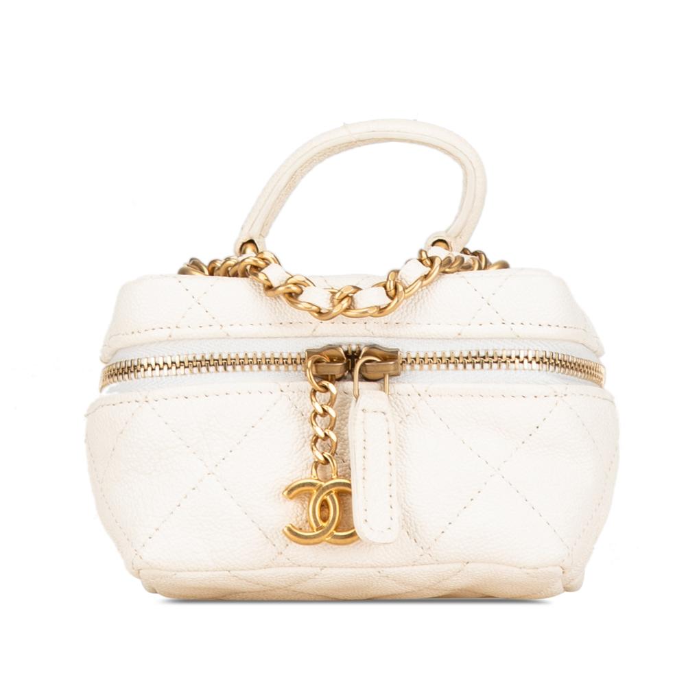 Chanel B Chanel White Ivory Caviar Leather Leather Mini Caviar Chain Zip Around Vanity Case Italy