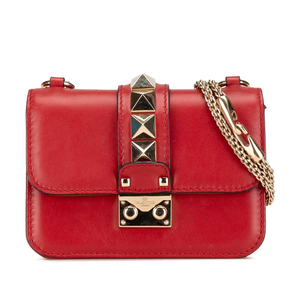 Valentino B Valentino Red Calf Leather Mini Rockstud Glam Lock Crossbody Italy