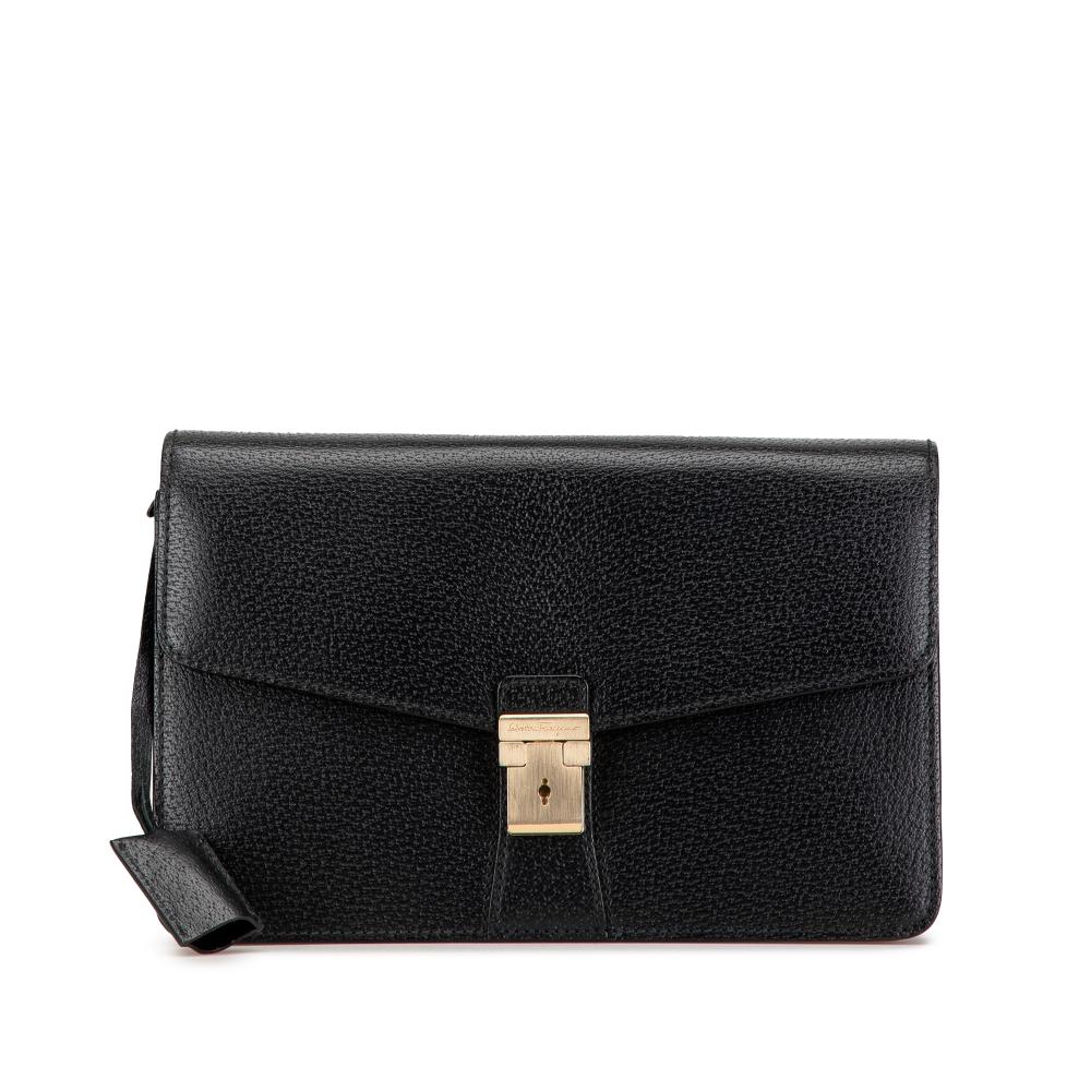 Salvatore Ferragamo B Ferragamo Black Calf Leather Clutch Italy