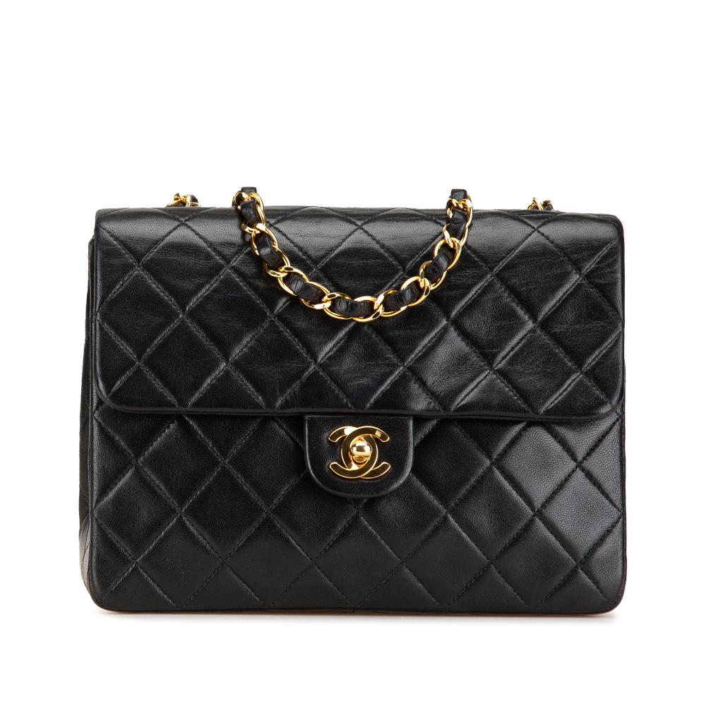 Chanel B Chanel Black Lambskin Leather Leather CC Quilted Lambskin Chain Flap France