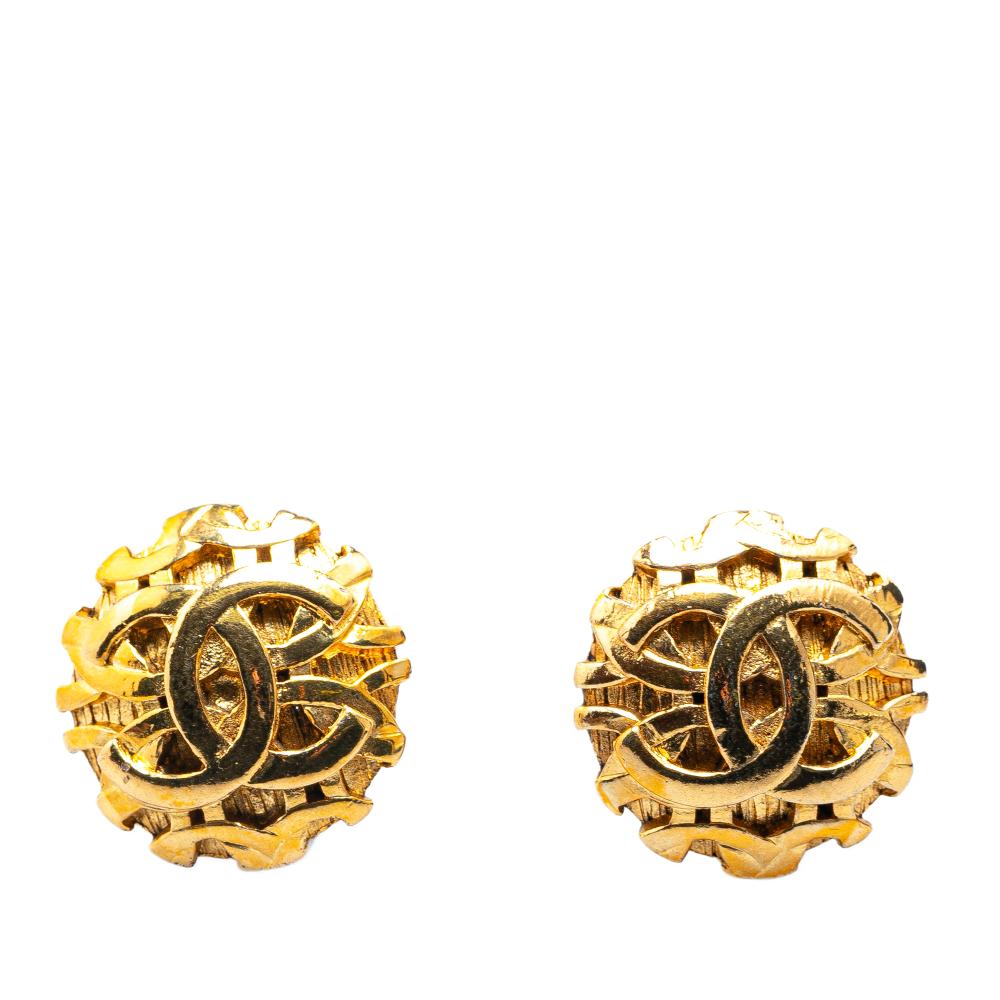 Chanel B Chanel Gold Gold Plated Metal CC Clip On Earrings France