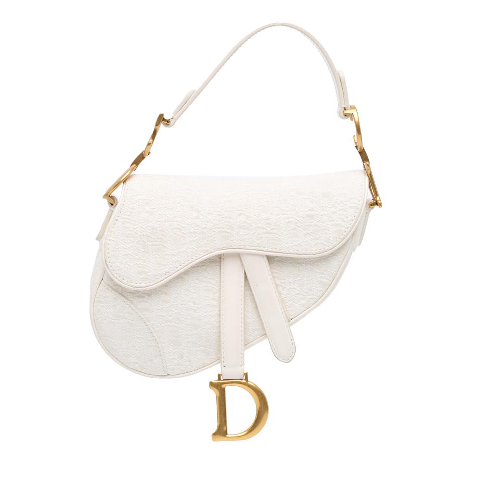 Christian Dior AB Dior White Canvas Fabric Mini Oblique Saddle Italy