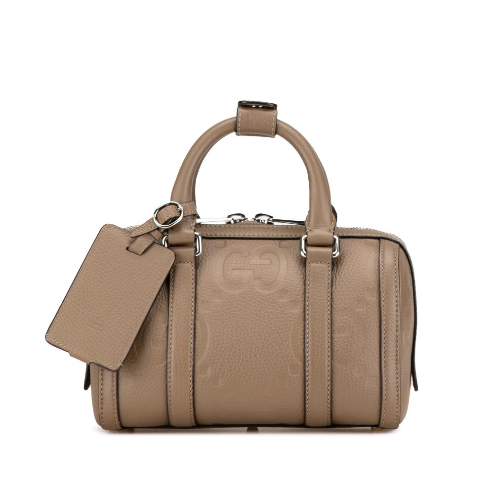 Gucci AB Gucci Brown Taupe Calf Leather Mini Jumbo GG Duffle Bag Italy