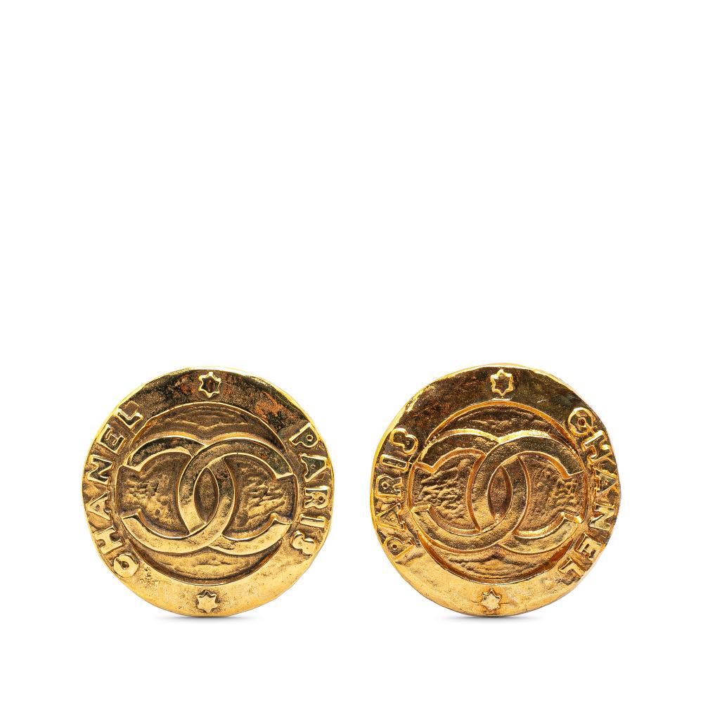 Chanel AB Chanel Gold Gold Plated Metal CC Round Clip On Earrings France