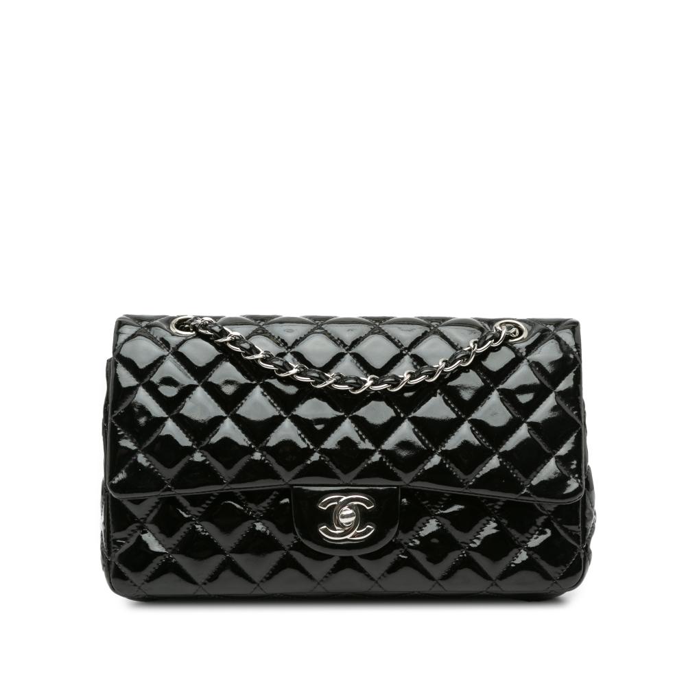 Chanel B Chanel Black Patent Leather Leather Medium Classic Patent Double Flap France