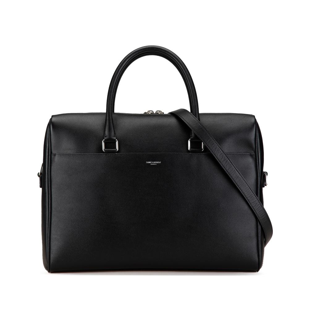 Saint Laurent AB Saint Laurent Black Calf Leather Grain De Poudre Duffle Briefcase Italy