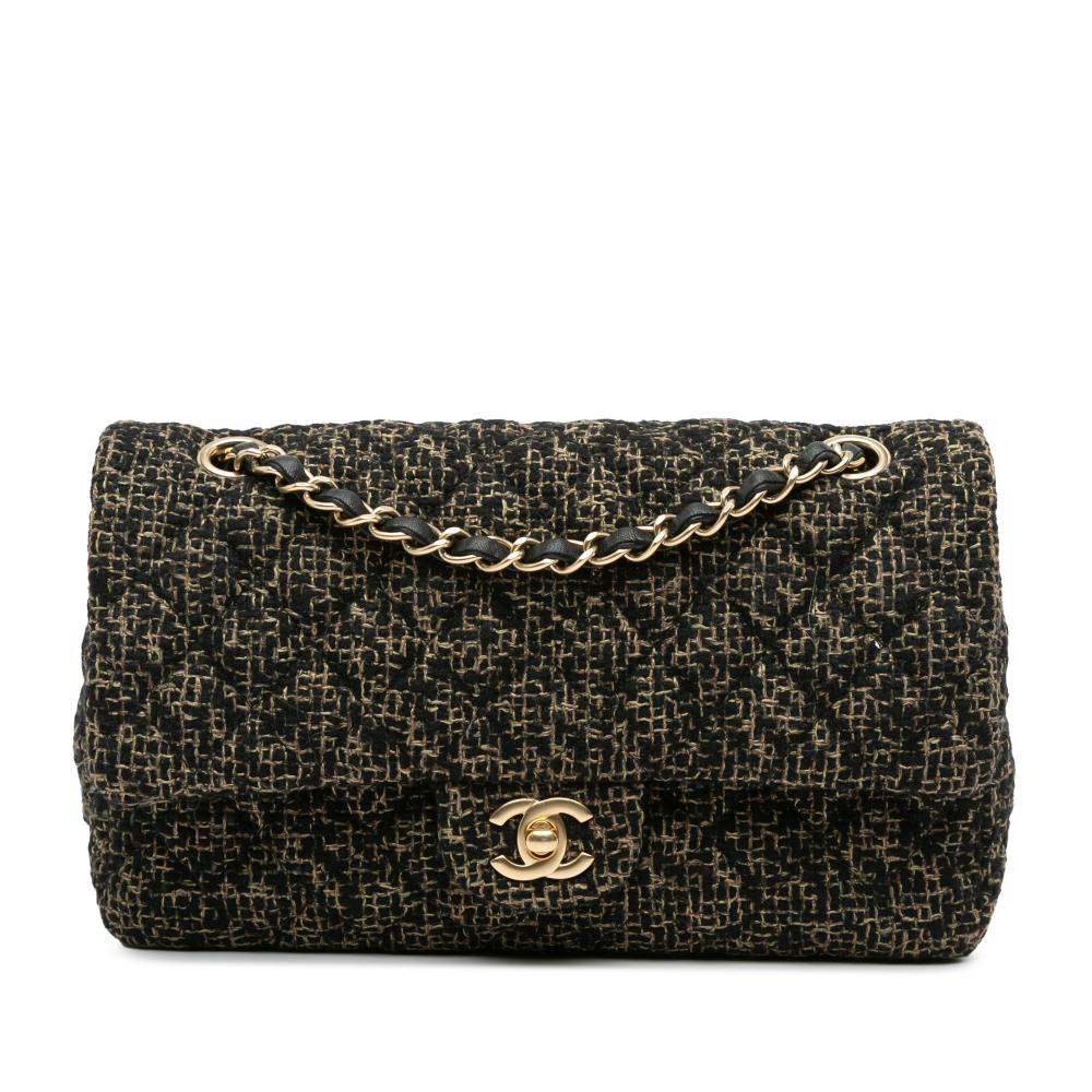 Chanel B Chanel Black Tweed Fabric Medium Classic Double Flap France