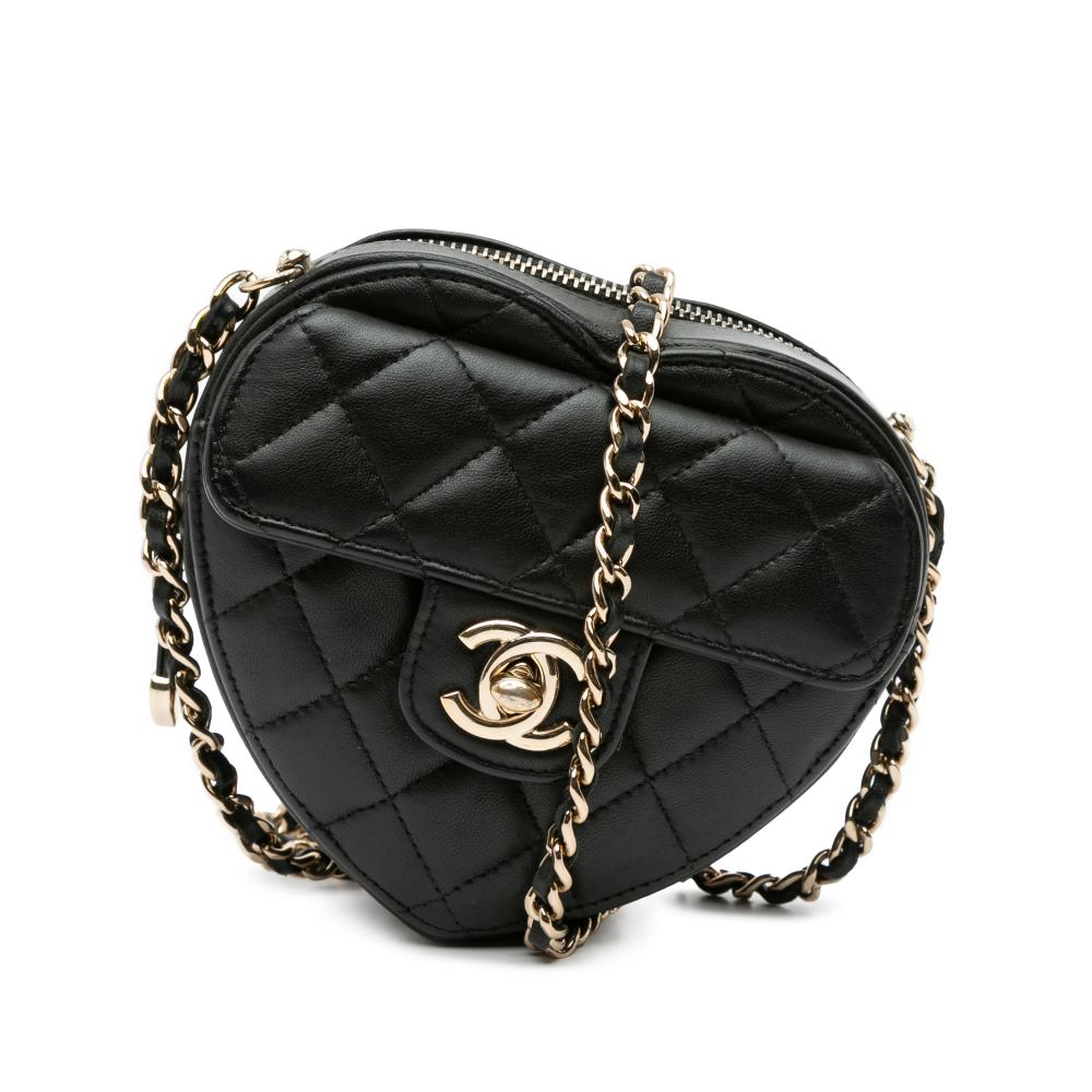 Chanel B Chanel Black Lambskin Leather Leather Mini Lambskin CC in Love Heart Crossbody France